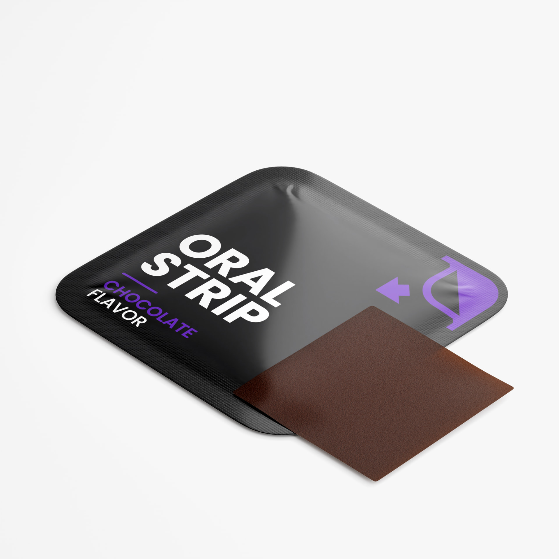 STR8 FOCUS chocolate flavour oral strip sliding out of its sachet